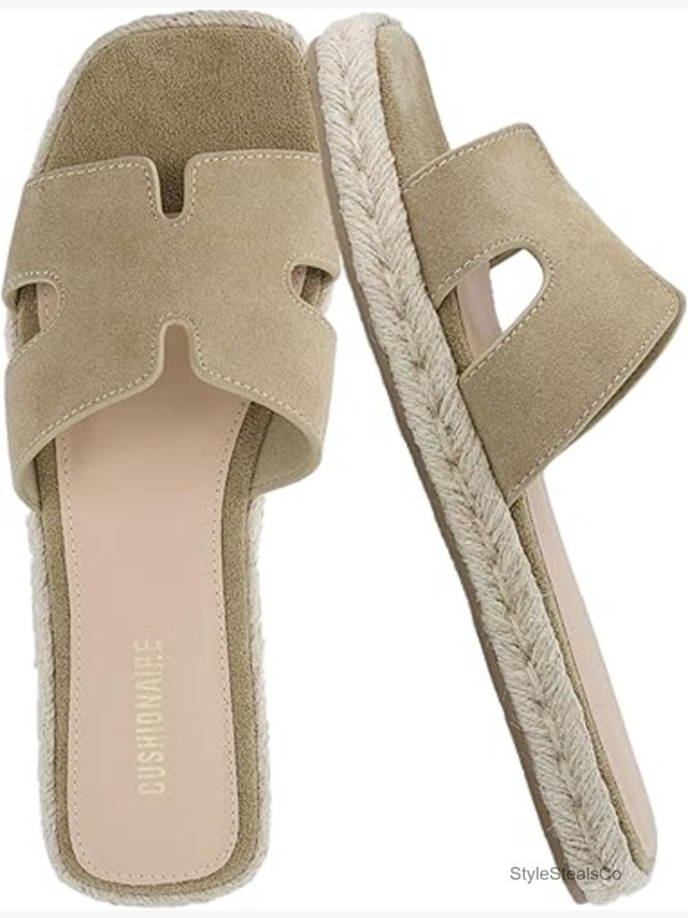 Suede Cutout Espadrille Slide Sandals with Cushioned Footbed - Picture 1 of 7